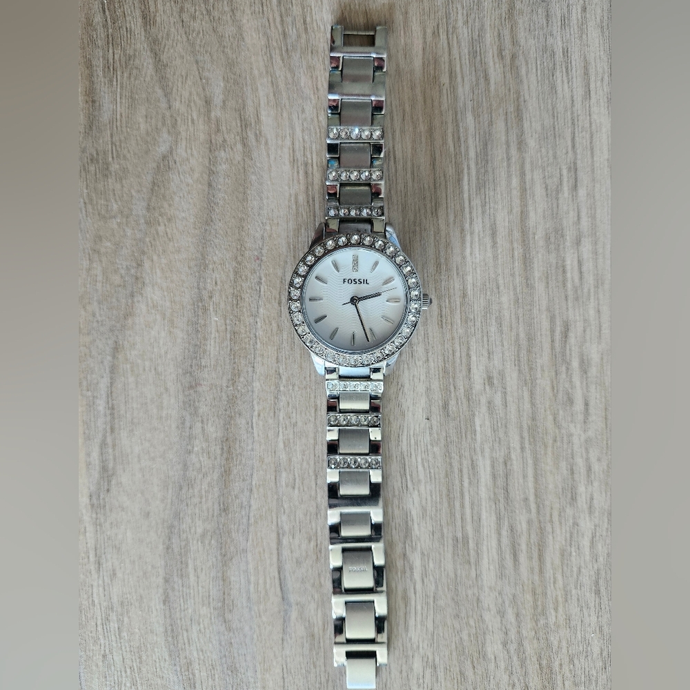 Fossil Silver Watch with Crystal Detailing